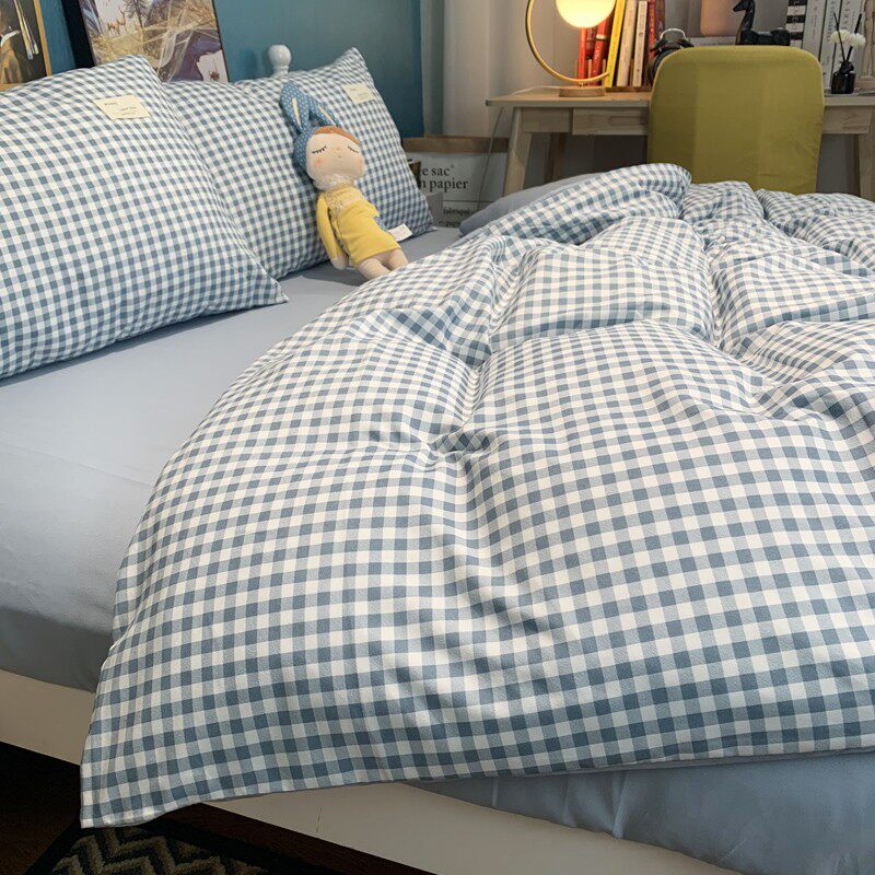 Minimalist four pieces full cotton pure cotton spring autumn bed with three style bed set dormitories 3 quilt cover washed cotton 4 bed hat