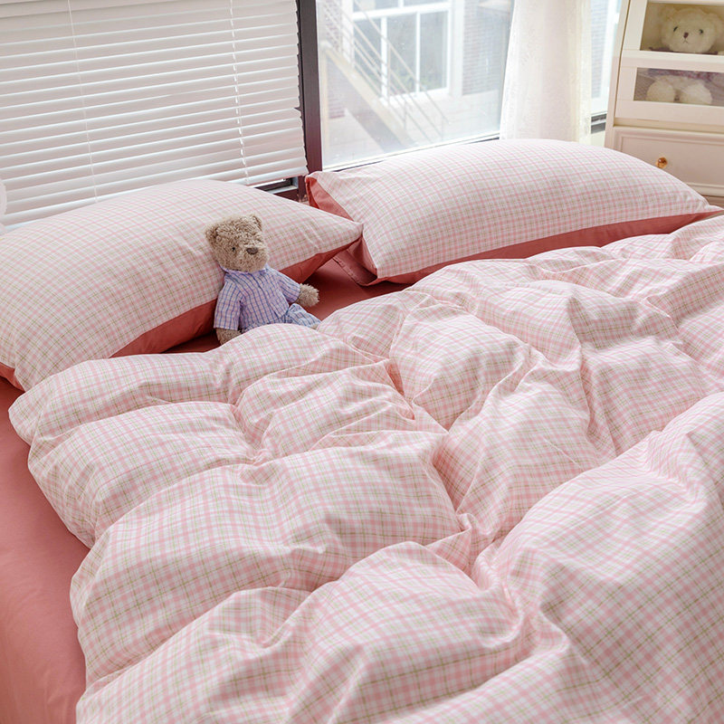 Girl heart ins bed four-piece set pure cotton cotton Nordic quilt cover three-piece dormitory student female bed sheet 4