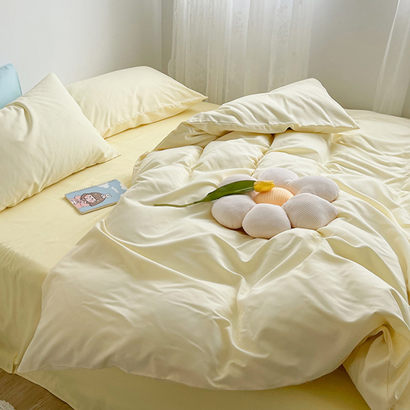 Bed four-piece set pure cotton cotton small fresh solid color three-piece bed set quilt cover dormitory single washed cotton bed sheet