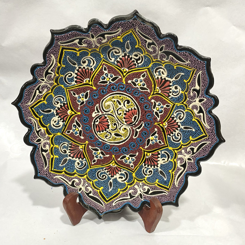 Xinjiang Yili Plate Crafts Handmade Ceramic Painting Dried Fruit Plate Fruit Plate Ethnic Style Hanging Plate Xinjiang Yili Plate Crafts Handmade Ceramic Painting Dried Fruit Plate Fruit Plate Ethnic Style Hanging Plate