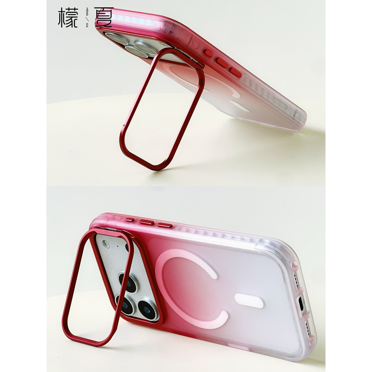 Rose Red to Pink Gradient Minimalist Stand iPhone Case