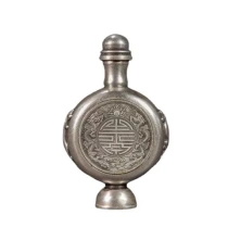 Bronze snuff bottle pattern antique Empress Dowager Cixi ornaments collection white copper smoking set silver-plated pure copper