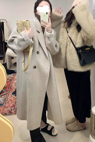 Двусторонное шерстяное длинное шерстяное пальто, средней длины, свободный крой, подходит для подростков