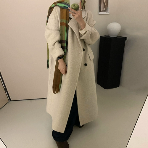 Демисезонное двусторонное кашемировое классическое элитное длинное шерстяное шерстяное пальто, в корейском стиле, длина макси