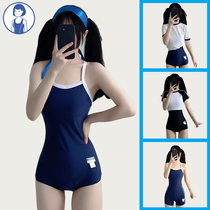 Genuine Japanese School students swimwear Japanese cute girl conservative Tibetan blue dead water one-piece swimsuit female summer