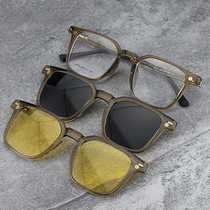 Retro three-in-one magnetic polarized sunglasses with large frame and round face can be paired with outdoor night vision sunglasses for myopic drivers