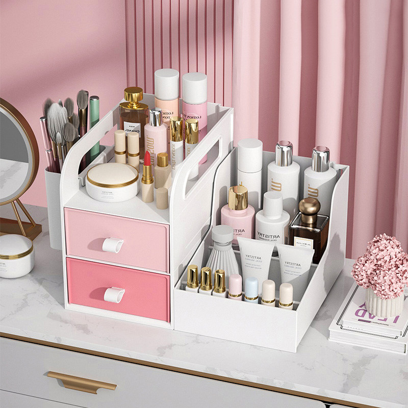 Desktop Makeup Rack Plastic Office Bookshelves Stationery Dust-Proof Drawer Cosmetics Containing Shelf File Containing Box-Taobao