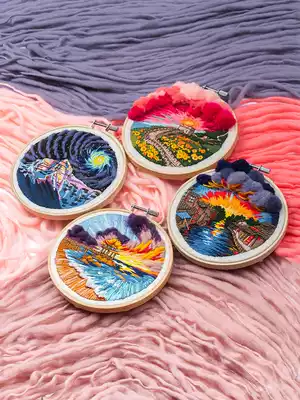 Wang's hand-made diy embroidery fabric material bag Russian three-dimensional landscape creative hand-embroidered gift