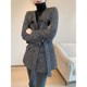 PINKEEN black herringbone pattern woolen coat women's 2022 autumn and winter new high-level chic temperament woolen coat