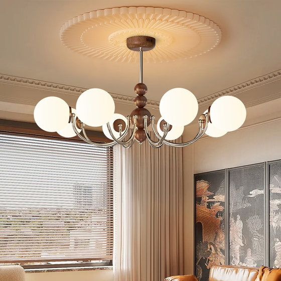 2025 New Vintage-Style Living Room Chandelier, American and French Style Dining Room Retro Walnut Wood Bedroom Chandelier