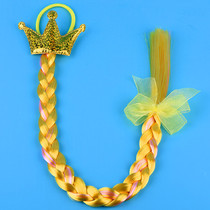 Childrens golden crown braided hair rope wig braid mesh bow tie hair accessories Hairband braided female Princess