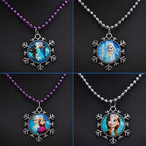 Children Necklace Round Glass Snowflake Small Princess Necklace Purple White Baby Metal Hanging Pendant Girl Accessories