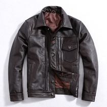 Hu Ge Tong first layer cowhide dyed brown leather motorcycle leather jacket 506 dyed leather jacket mens coat tide