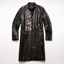 New stand collar long leather trench coat mens Japanese niche head sheepskin leather jacket single-breasted coat