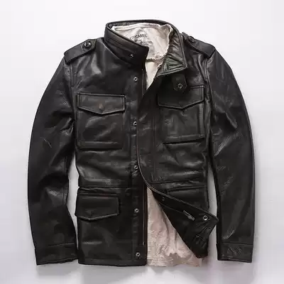 AVFLY men's hunting leather leather slim-fit first layer cowhide leather jacket M65 business casual leather men's jacket