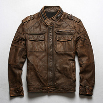 2021 models of promotional Japanese vintage do old first layer cowhide leather leather jacket mens machine jacket leather jacket