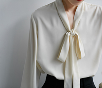 SS STUDIO early autumn stacked shirt female design sense minority commuter French milk vneck bow long sleeve top