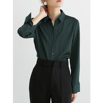 SS STUDIO early autumn commute dark green striped shirt female design sense niche professional long sleeve new top
