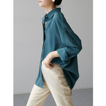 SS STUDIO early autumn old bird blue striped shirt commuter loose lady shirt top design sense niche