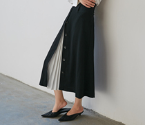 SS STUDIO commute early autumn temperament black and white mosaic organ pleated high waist skirt knee Medium-length dress women