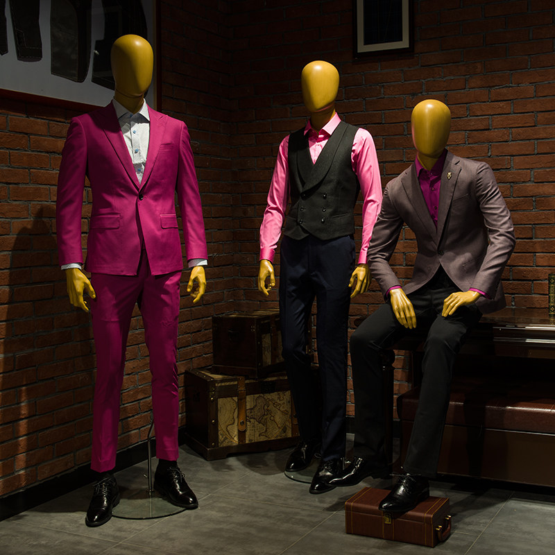 Beautiful new men's clothing shop wood grain lacquered leather all-half-body model Props Shop Windows Display Show Shelf Fake puppets