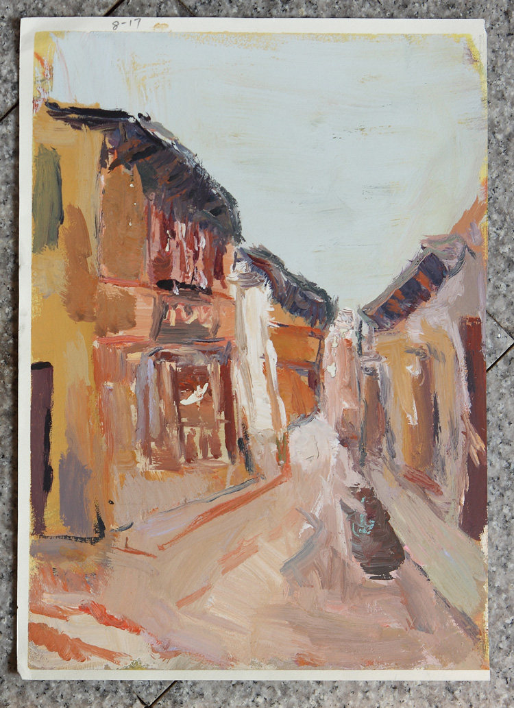 Gouache landscape painting acrylic painting 8K hand-painted gouache landscape painting Anhui Hongcun Pingshan landscape painting 8 open landscape painting