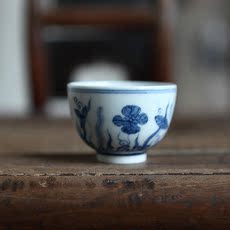 чашка 手绘水藻纹青花主人杯单杯普洱岩茶杯仿古成化青花小杯子压手杯