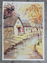 Gouache painting finished 4 open K Anhui Hongcun Pingshan old house color sketch alley Stone Road color painting