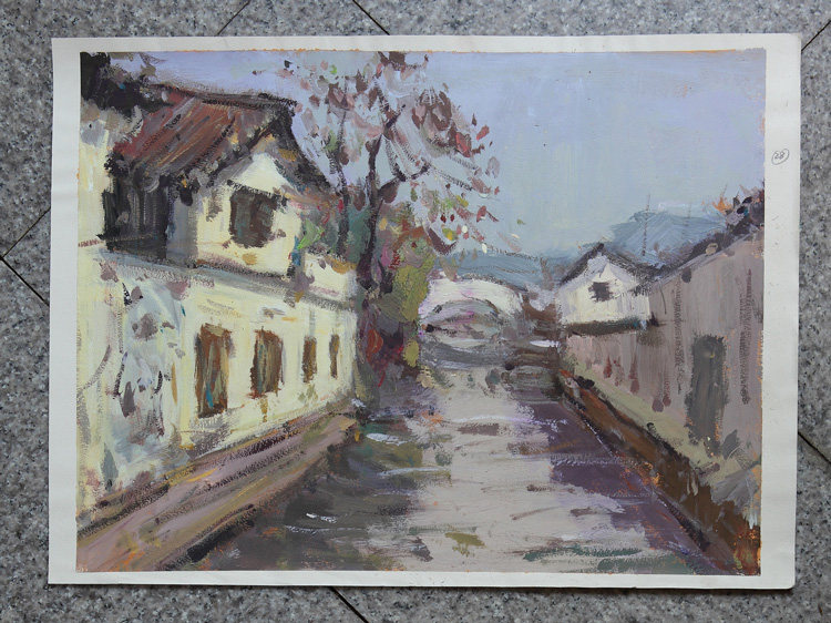 Anhui Write a Sheng Works Water Powder Wind Landscape Painting 4K Open Color Macro Village Hairstyle Water Powder Wind Landscape Painting Skettering