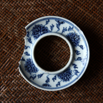 Qing Dynasty Guangxu blue and white lamp with entwining lotus pattern gold holder cup holder repair and repair broken pieces for study old porcelain