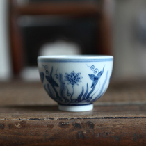 Hand Painted Water Algae Textured Green Flower Master Cup Single Cup Puer Rock Tea Cup Imitation Ancient Forming Green Flower Small Cup Pressed Hand Cup