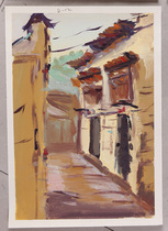 Original gouache landscape painting Wuzhen gouache painting 8 color Xitang Wuzhen Longmen color scenery Xidi sketch