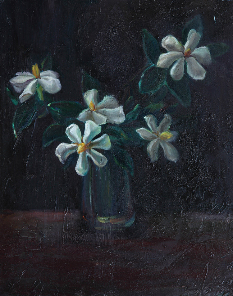 Oil painting Flower White small floral cloth surface Oil painting Hotel Mind decoration painting Gardenia Flowers oil Painting Art