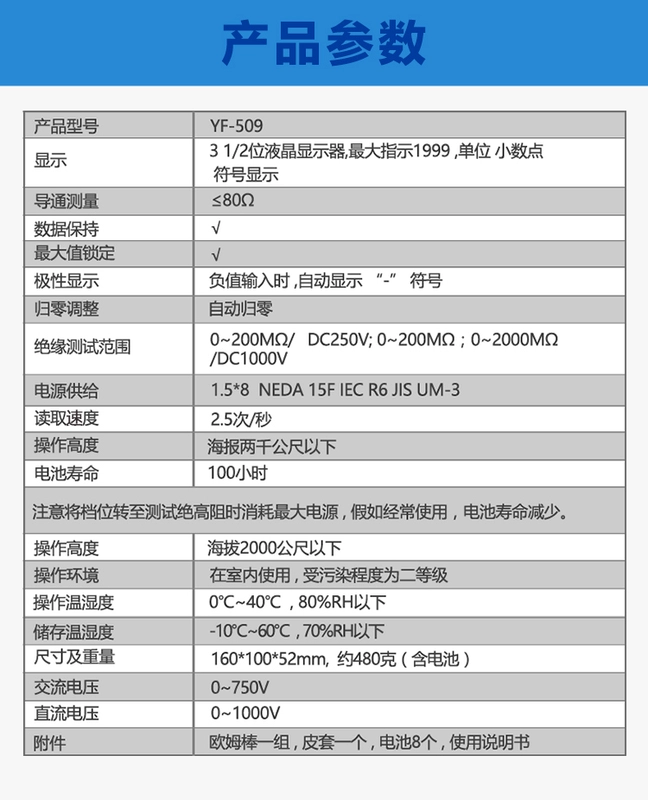 Đài Loan Taymus YF-509 kỹ thuật số cao máy đo điện trở cách điện máy đo ohmmeter sơn điện cực kháng