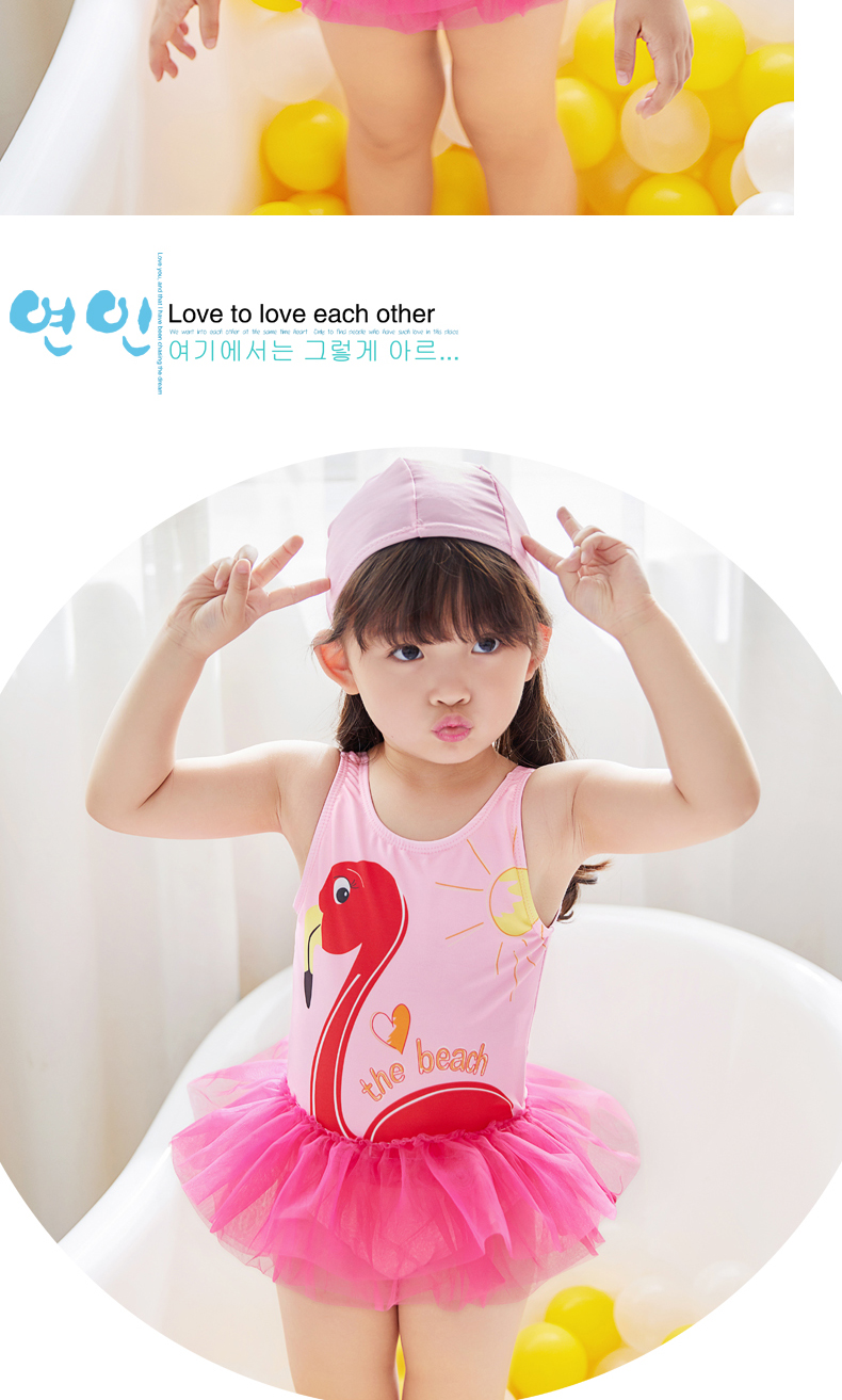 Cô gái dễ thương Hàn Quốc áo tắm trẻ em cô gái áo tắm một mảnh cô gái flamingo trẻ em poncho sợi áo tắm một mảnh - Bộ đồ bơi của Kid đồ bơi liền thân cho bé gái