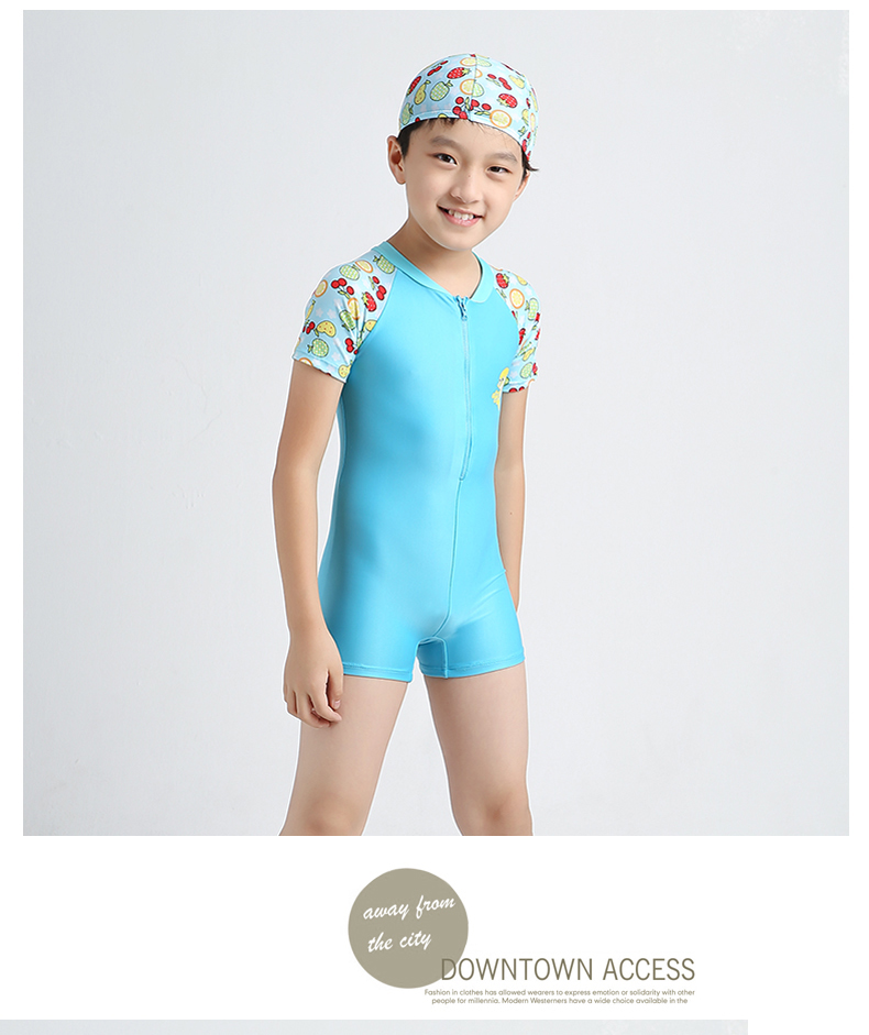 Pingjiajia trẻ em màu đỏ và màu xanh một chuyến du lịch dây kéo Yongyi nam và nữ trẻ em quần short boxer áo tắm ngắn tay đồ bơi bé trai
