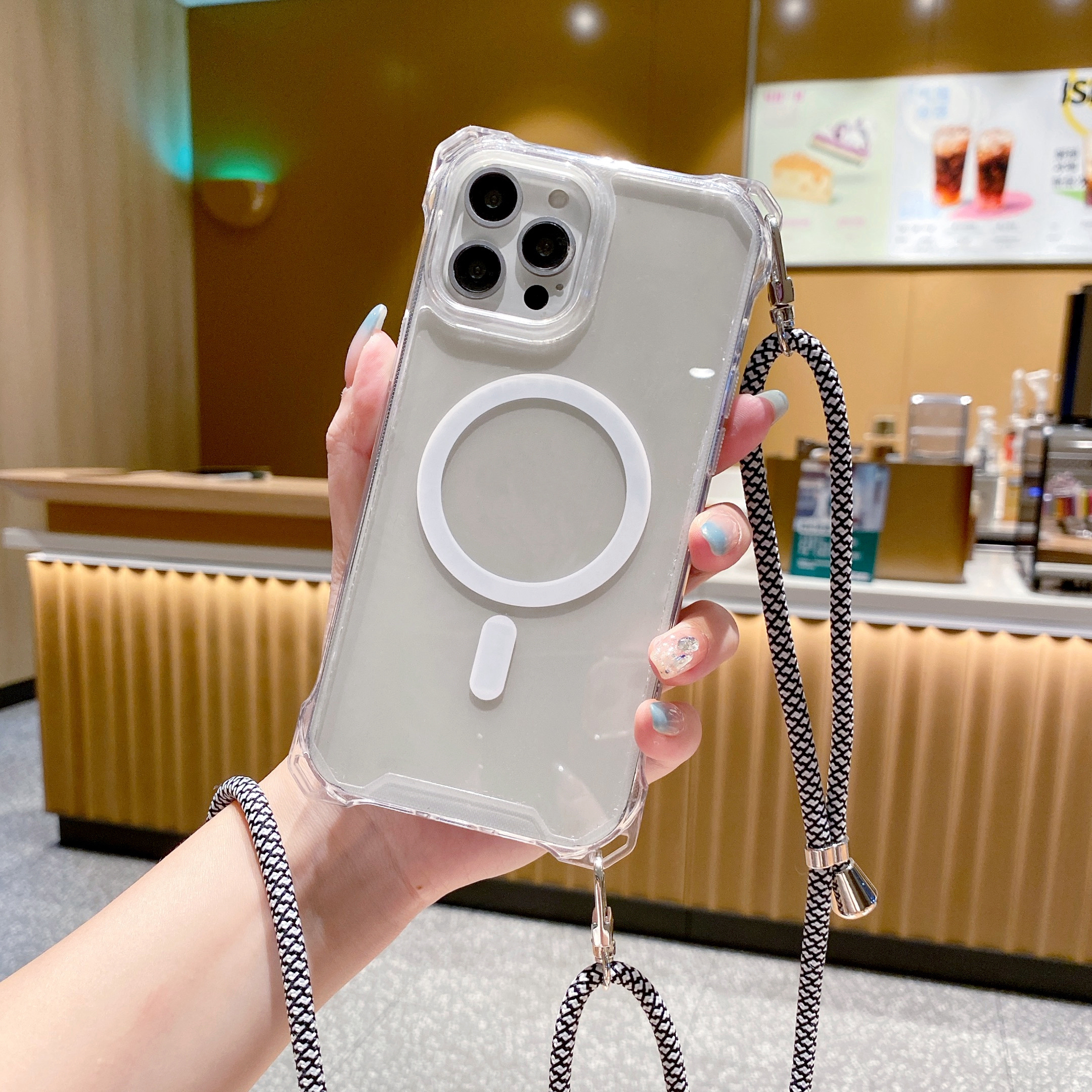 四角开孔磁吸无线充新款斜挎挂绳手腕绳适用iPhone17promax手机壳16e苹果13Pro小众高级感12个性11潮13promax