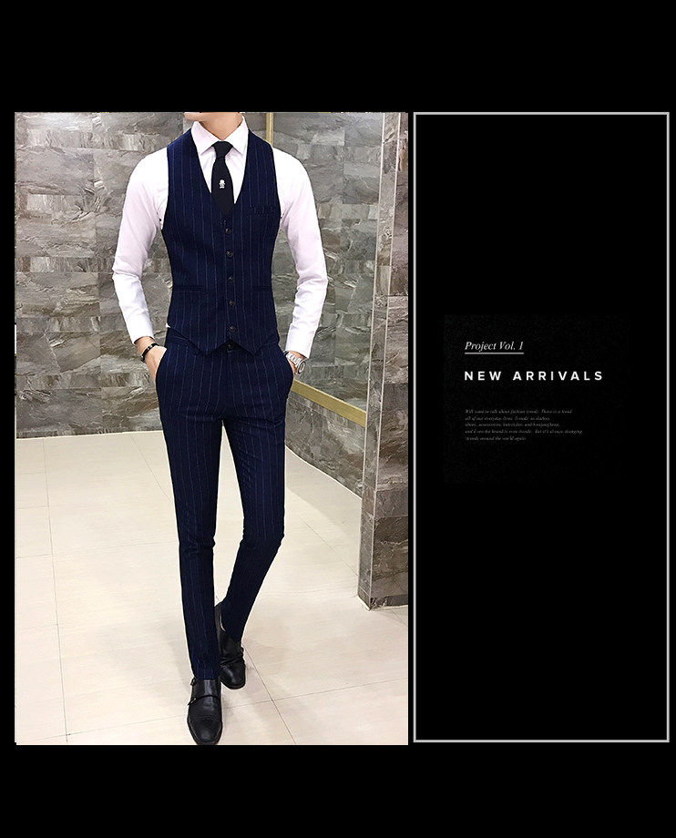 Thợ làm tóc Cửa hàng cắt tóc Hair Stylist Bar KTV Nhân viên phục vụ nam Quần áo kẻ sọc Vest Quần âu đồ bộ kiểu