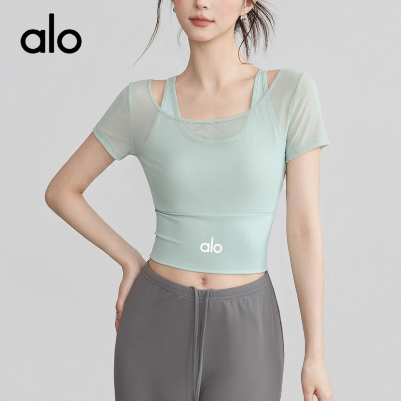 Aio Yoga Wear Summer Sports Top Mesh Cover-Up with Chest Pad Slim Fit Slimming Running Breathable Fitness Training Clothes