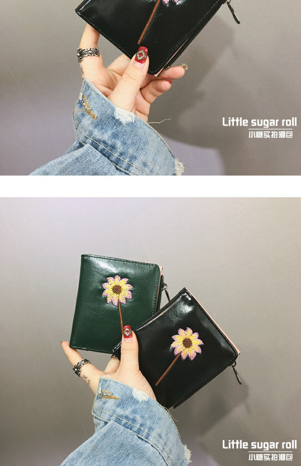Ví nữ sinh viên ngắn đa chức năng ví nhỏ retro Sen thêu hoa nhỏ ví nhỏ tươi ví lacoste