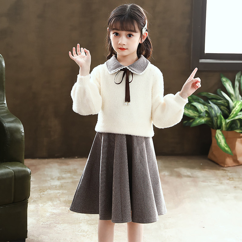 Girls dress 2020 new skirt Western princess dress autumn and winter sweater dress children's winter wool vest winter