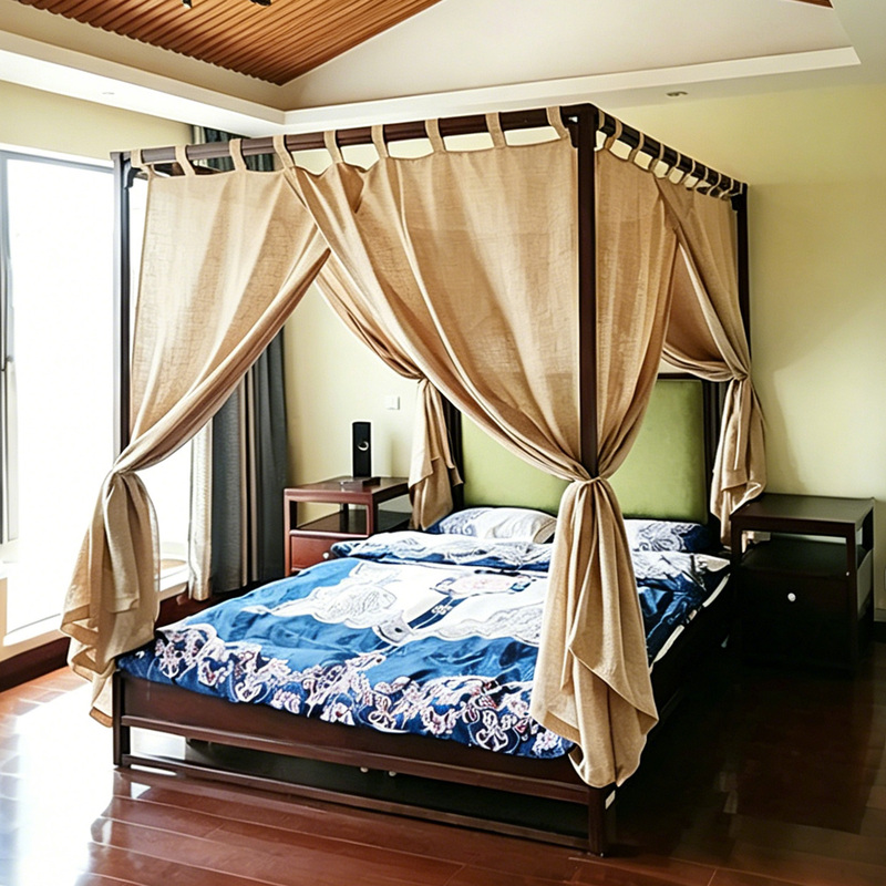 Velcro Sling Linen Mosquito Net Gauze Curtain New Chinoiserie Classical American Country Southeast Asian Style Four-Poster Single and Double Bed Curtain Velcro Sling Linen Mosquito Net Gauze Curtain New Chinoiserie Classical American Country Southeast Asian Style Four-Poster Single and Double Bed Curtain