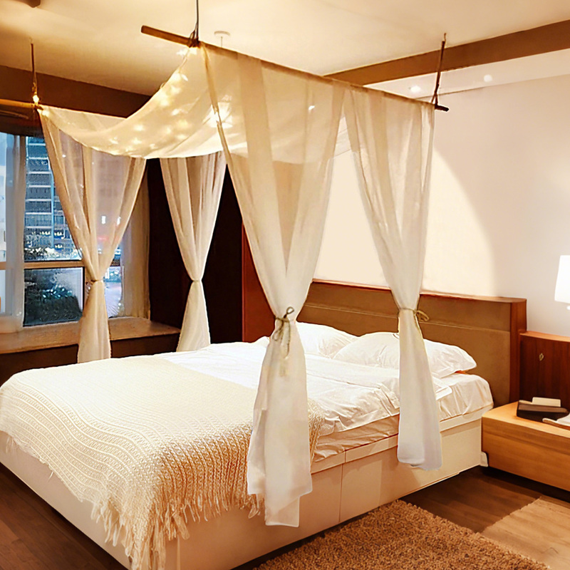 Double-Rod Double-Gauze Bed Canopy for Guesthouses, Hotels, Inns, Southeast Asian, American, Chinese, Nordic Bedroom Decoration, Wind-Blocking Gauze Curtain Double-Rod Double-Gauze Bed Canopy for Guesthouses, Hotels, Inns, Southeast Asian, American, Chinese, Nordic Bedroom Decoration, Wind-Blocking Gauze Curtain