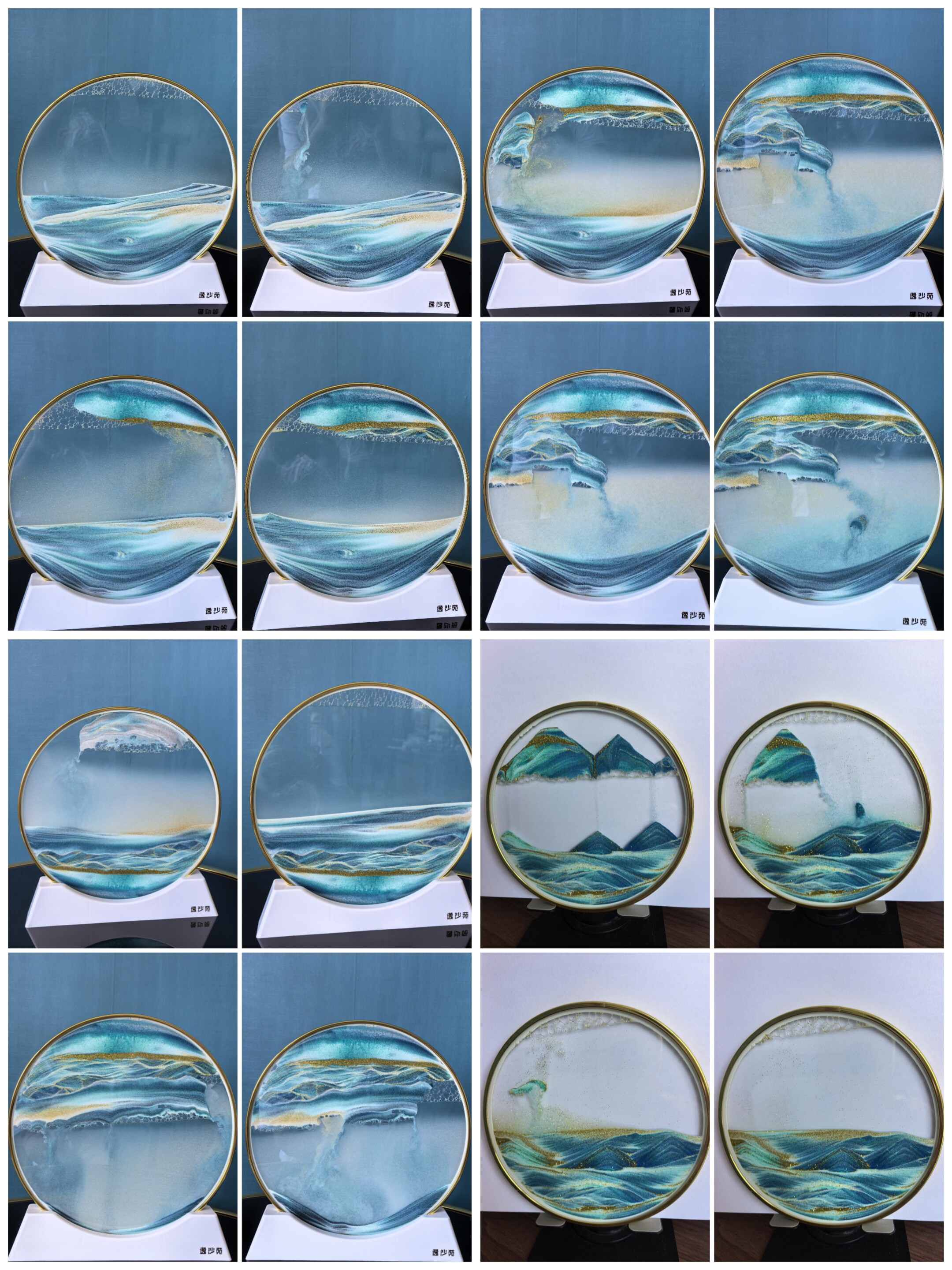 Light Luxury Style Decorative Ornaments for the Living Room, Round 3D Glass Quicksand Painting Finished Product, Creative Gift with Gold-Plated Border