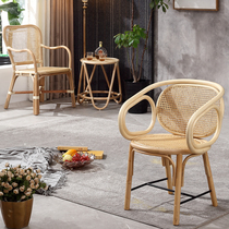 Nordic Balcony Real Rattan Woven table and chairs Chair Dining Chair Vines Bar Casual Talks Chair Tea Table Three Kit Combinations