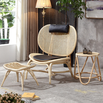 Nordic rattan rattan chair tea table Three sets of casual real rattan knitted balcony table and chairs combined single backrest chair dining chair