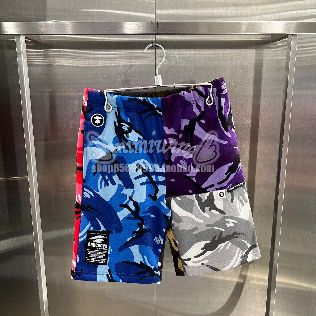31% off Mimi Hong Kong AAPE 22 spring and summer men's trendy ape face badge camouflage splicing shorts 6858XB