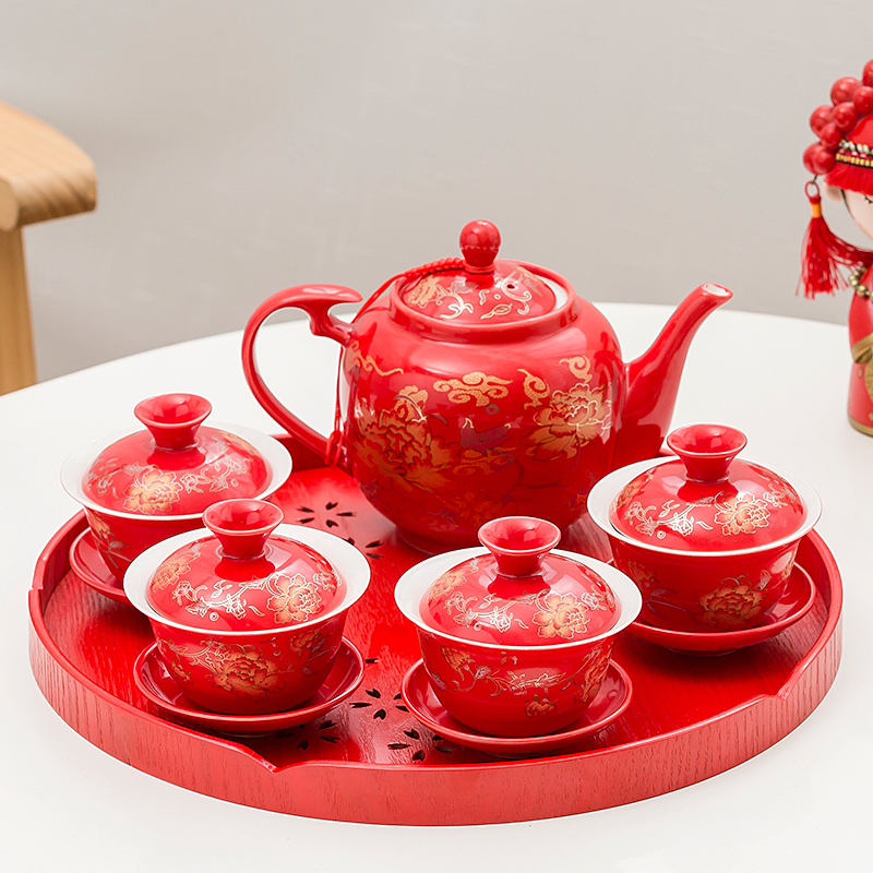 Wedding Tea Ceremony Cup Set, Tea Set, Gaiwan, Wedding Cup, Tea Cup for Changing Titles, Wedding Bowl, Chopsticks, Tray, Newlywed Wedding Supplies
