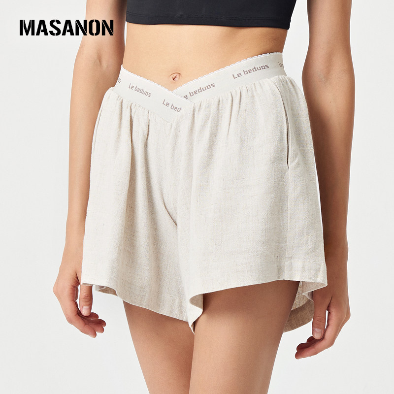 MASANON PREGNANT WOMAN SHORTS SUMMER THIN Outside Wearing Cotton Hemp Large Size Loose low waist stay-at-home 50% wide-legged pants