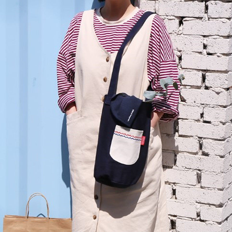 Korea romane creative fashion long version bucket bag women's casual cotton canvas shoulder bag shopping bag environmental bag